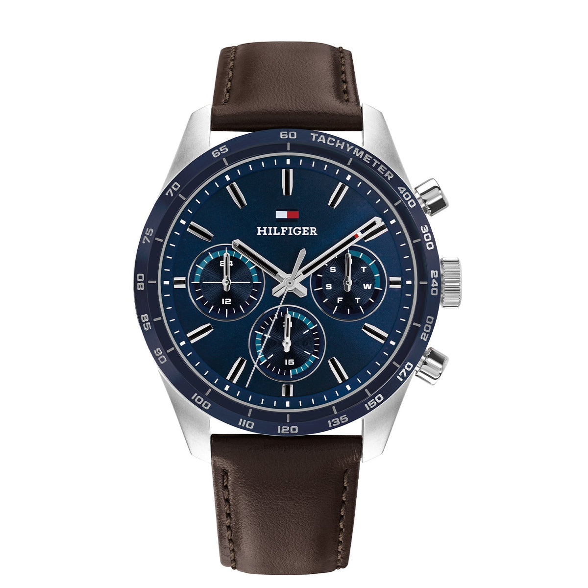 Tommy Hilfiger Hampton Zilverkleurig Herenhorloge met Bruine leren band TH1792276 - productfoto