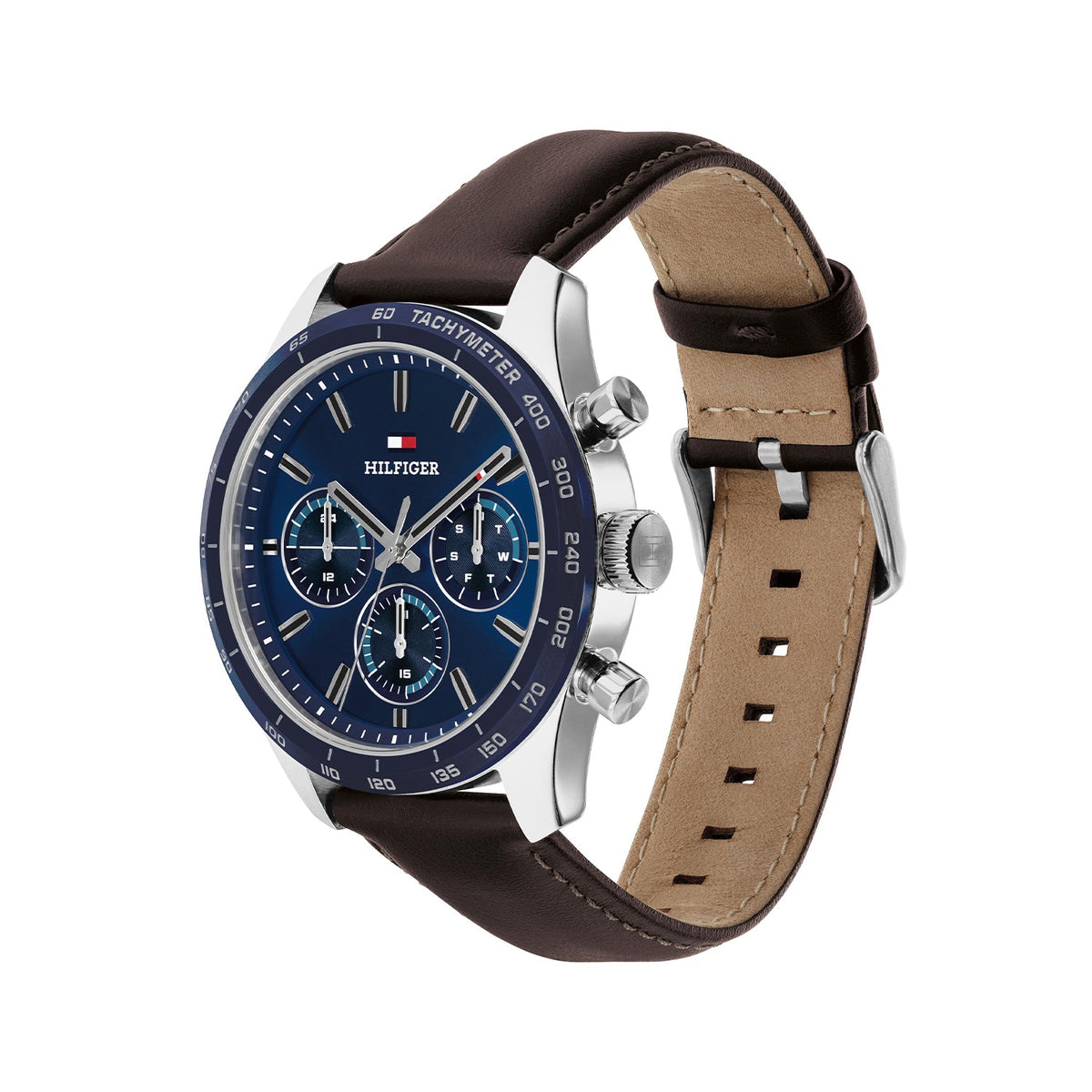 Tommy Hilfiger Hampton Zilverkleurig Herenhorloge met Bruine leren band TH1792276 - detailfoto 1