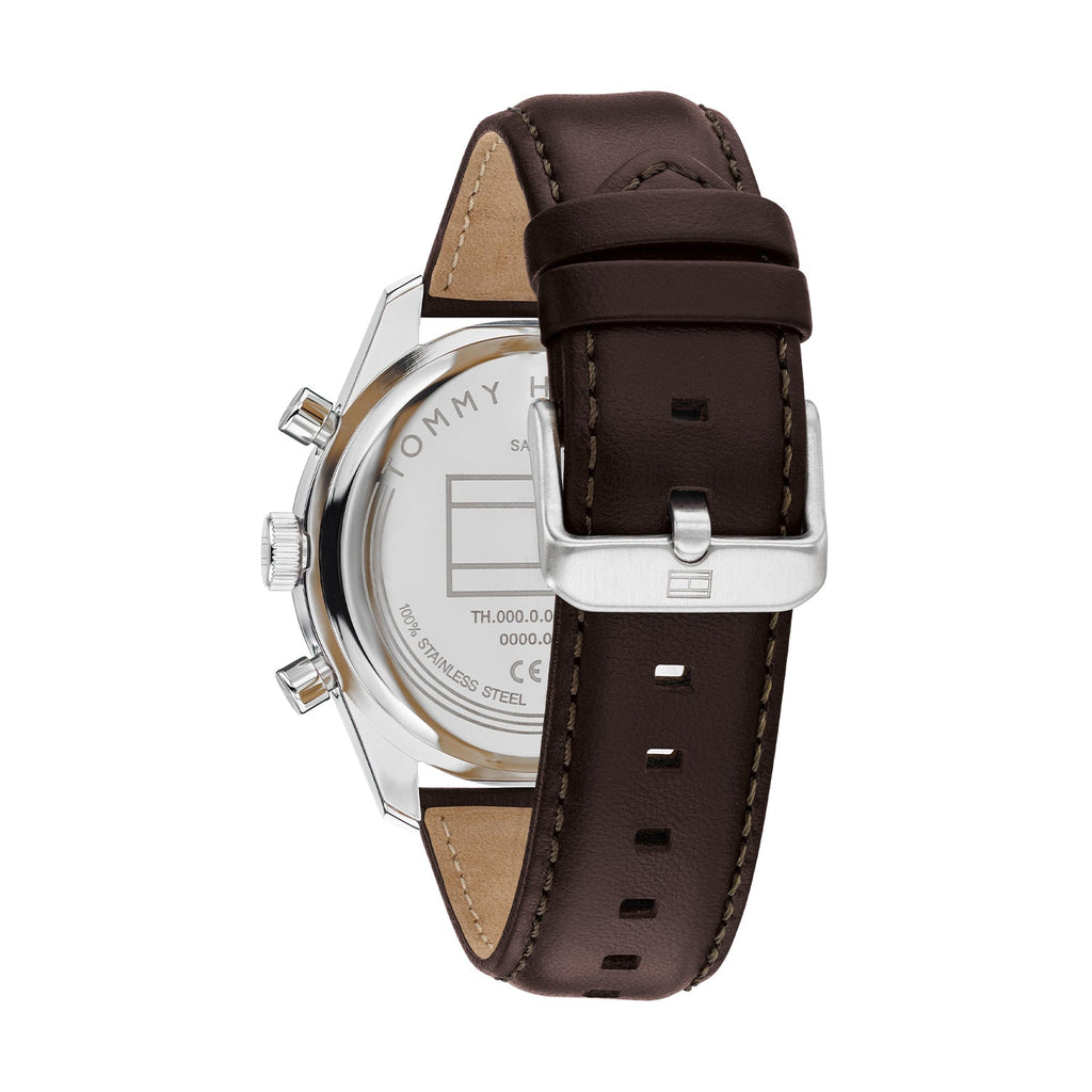 Tommy Hilfiger Hampton Zilverkleurig Herenhorloge met Bruine leren band TH1792276 - detailfoto 3