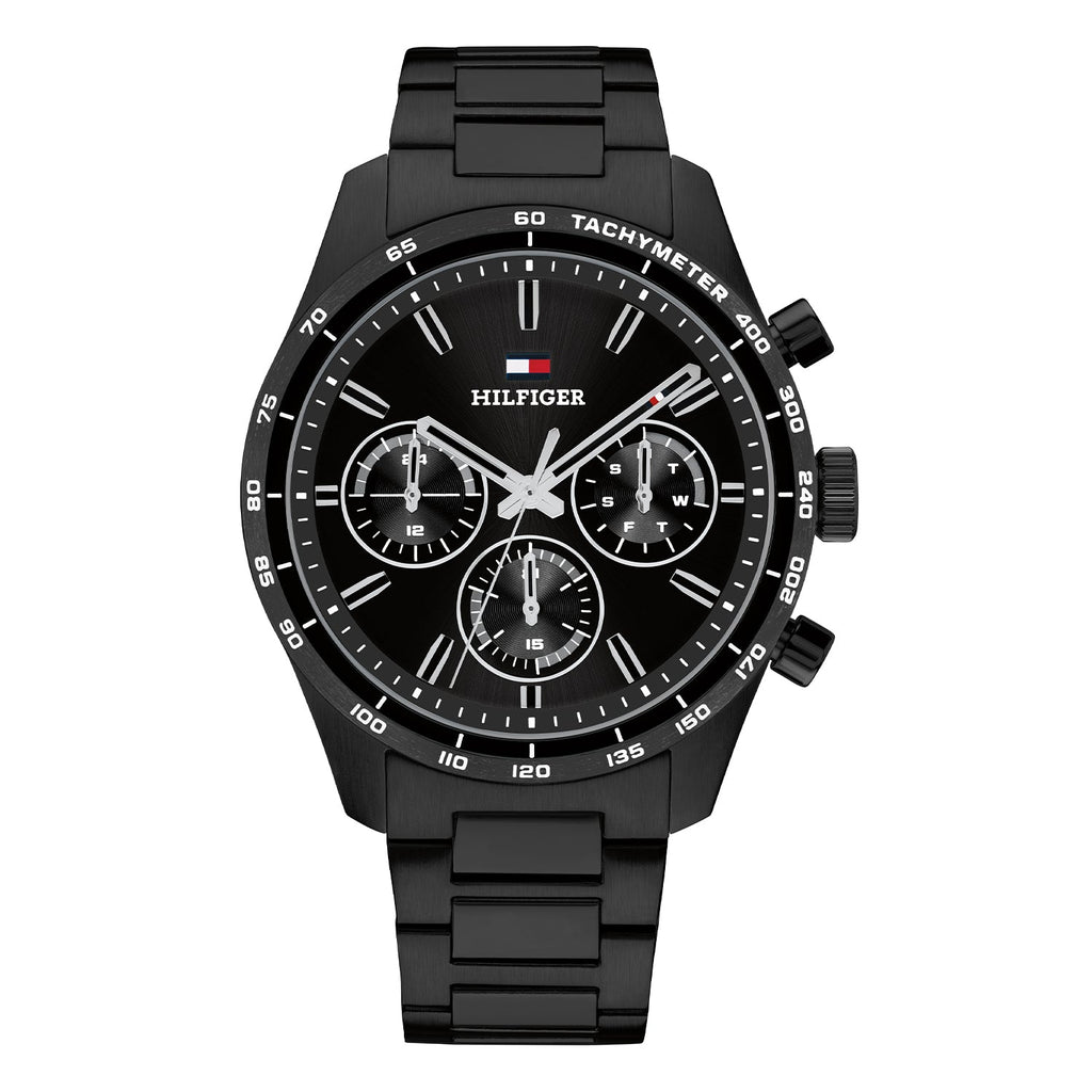 Tommy Hilfiger Hampton Zwart Herenhorloge met Zwarte stalen band TH1792280 - productfoto