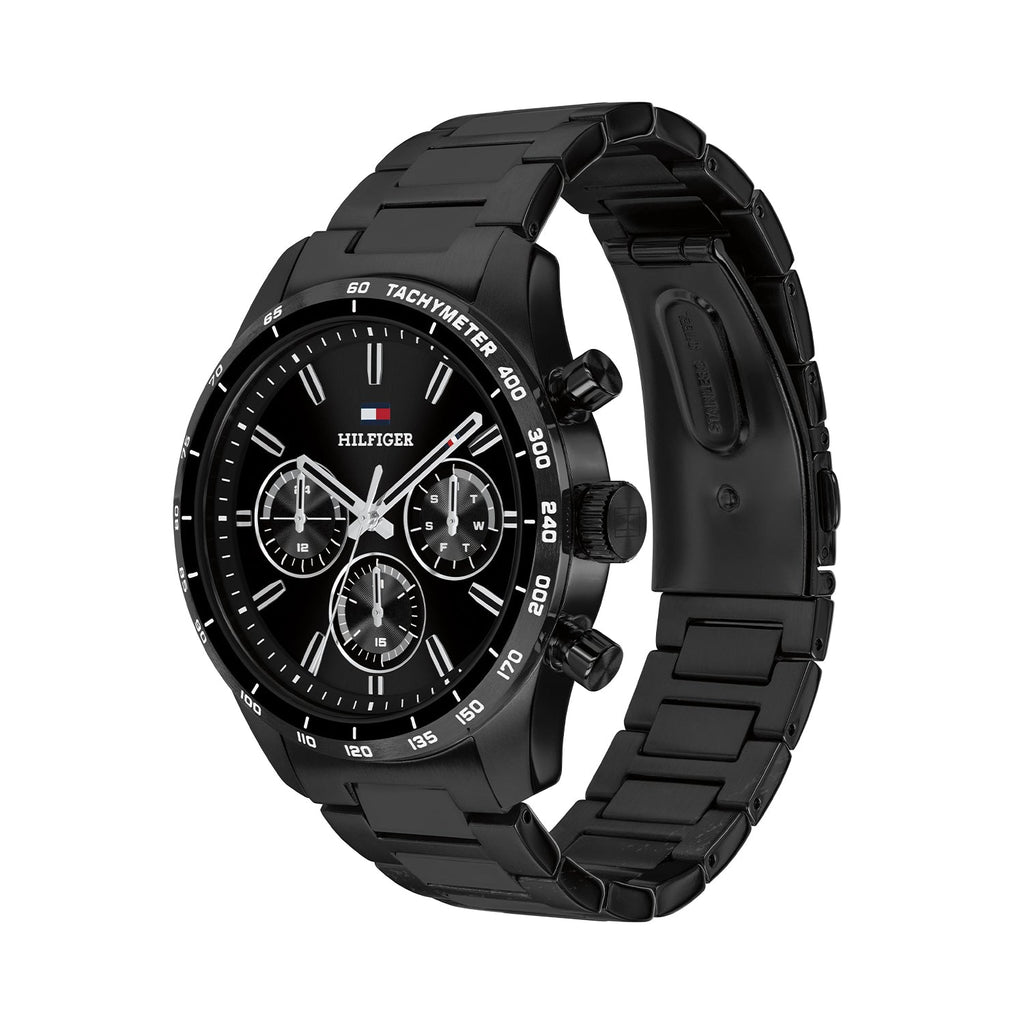 Tommy Hilfiger Hampton Zwart Herenhorloge met Zwarte stalen band TH1792280 - detailfoto 1