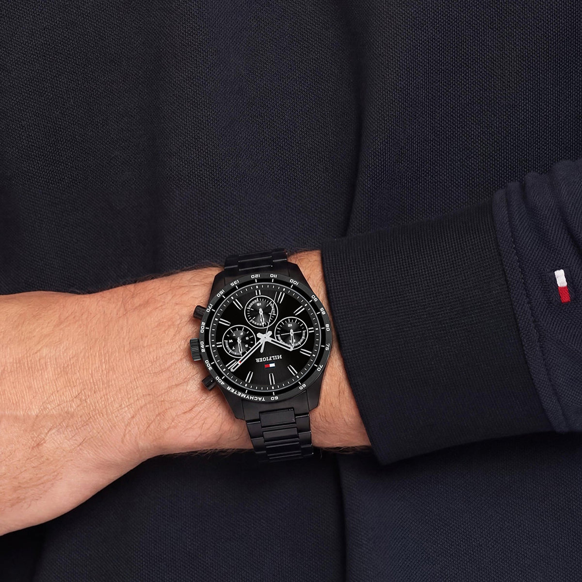 Tommy Hilfiger Hampton Zwart Herenhorloge met Zwarte stalen band TH1792280 - detailfoto 2