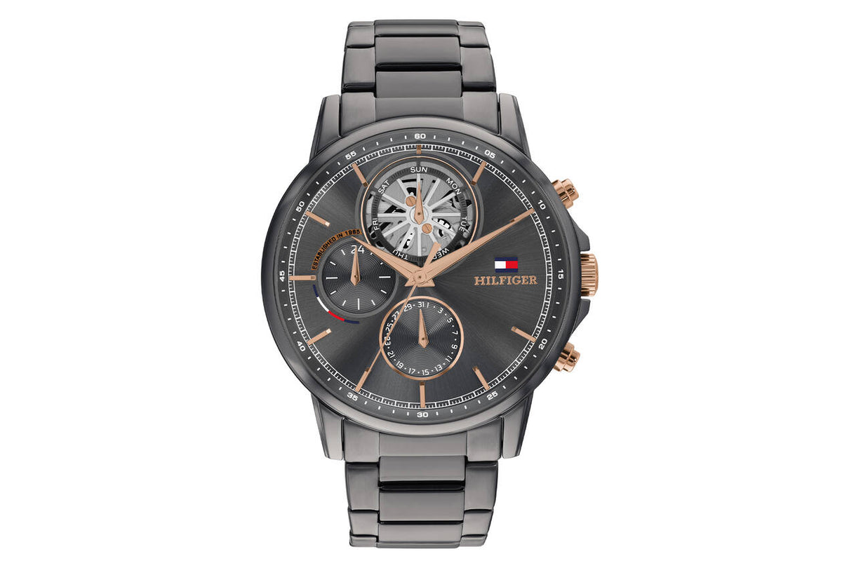 Tommy Hilfiger Stewart herenhorloge – grijs staal 44 mm